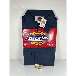 NOS Vintage Dickies Work Shirt Men's 14-14 1/2 X 31 USA Navy Blue Long Sleeve